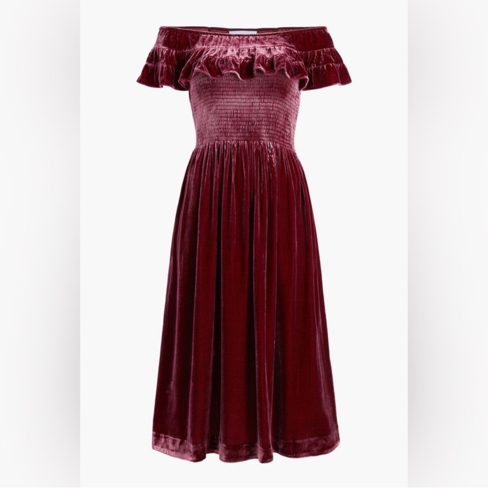 Hill House Burgundy Off-Shoulder Midi Dress